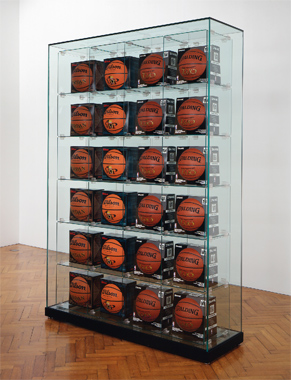 Encased - Four Rows (6 Wilson Michael Jordan Basketballs, 6 Wilson MVP Basketballs, 12 Spalding Zi/O Basketballs)
